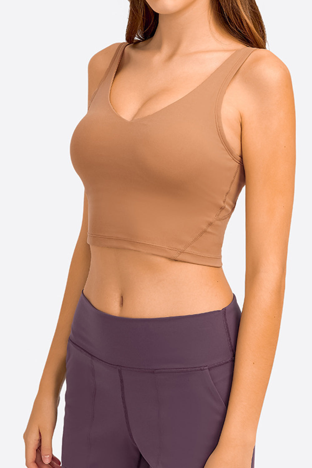 Dark Salmon Deep V-Neck Crop Sports Bra Clothes
