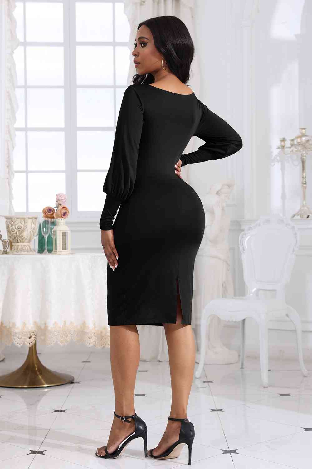 Light Gray Boat Neck Lantern Sleeve Dress Holiday