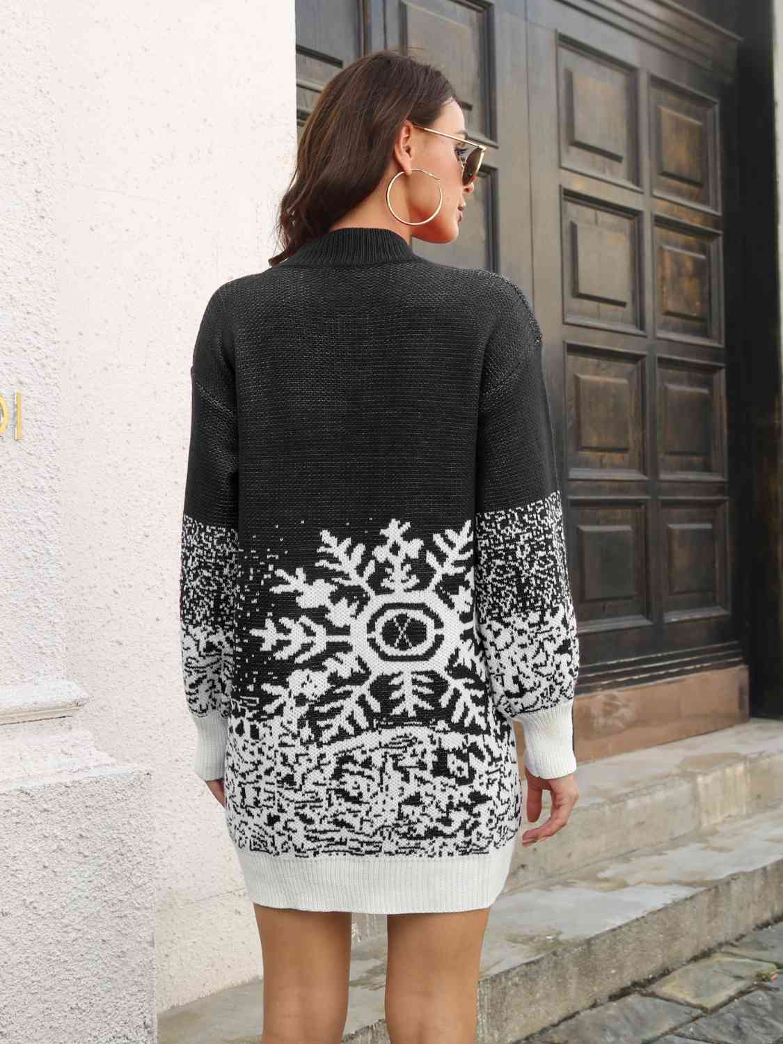 Gray Snowflake Pattern Sweater Dress Gifts