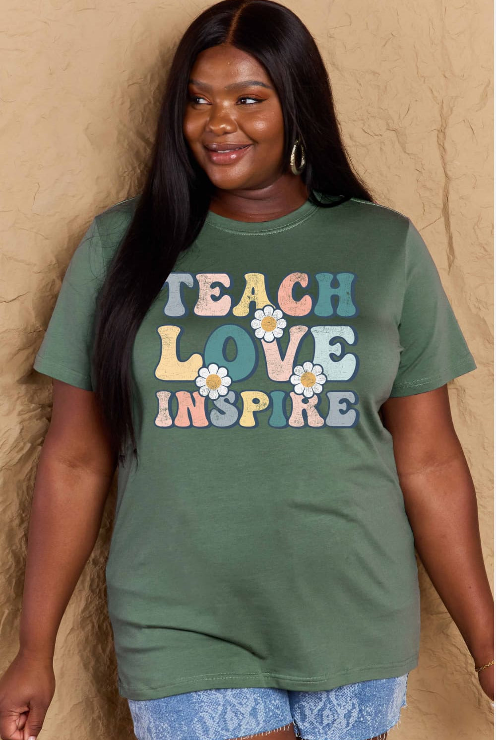 Dark Slate Gray TEACH LOVE INSPIRE Graphic Cotton T-Shirt Graphic Tees