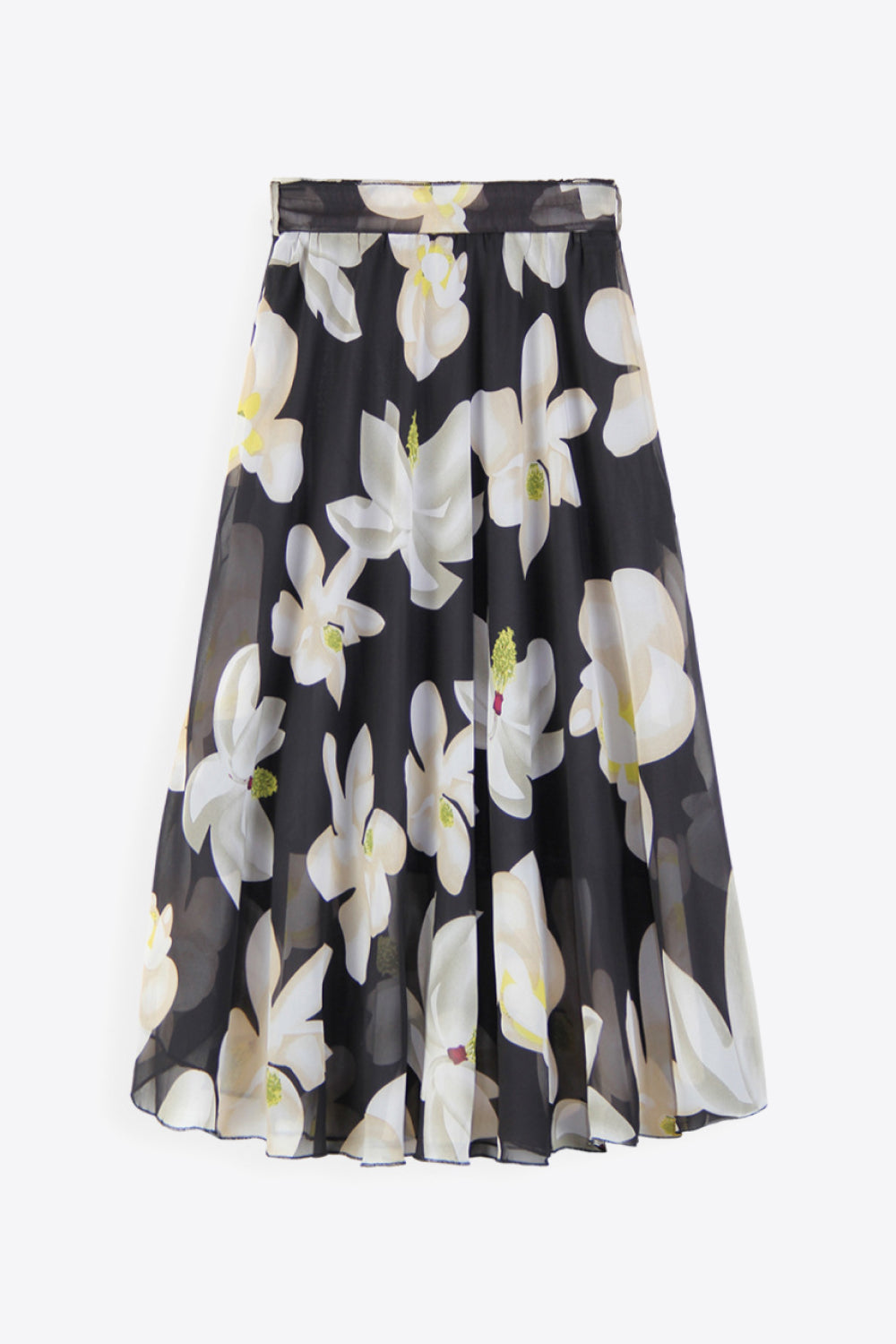 Dark Slate Gray Till The Sun Comes Out Full Size Floral Tie-Waist Skirt Midi Skirt