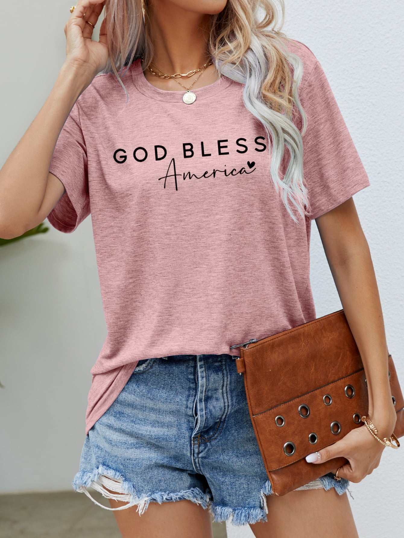 Rosy Brown GOD BLESS AMERICA Graphic Short Sleeve Tee Tops