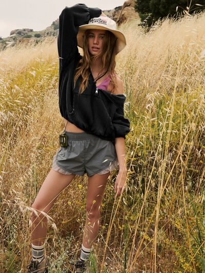 Sienna Half Zip Pocketed Dropped Shoulder Hoodie activewear