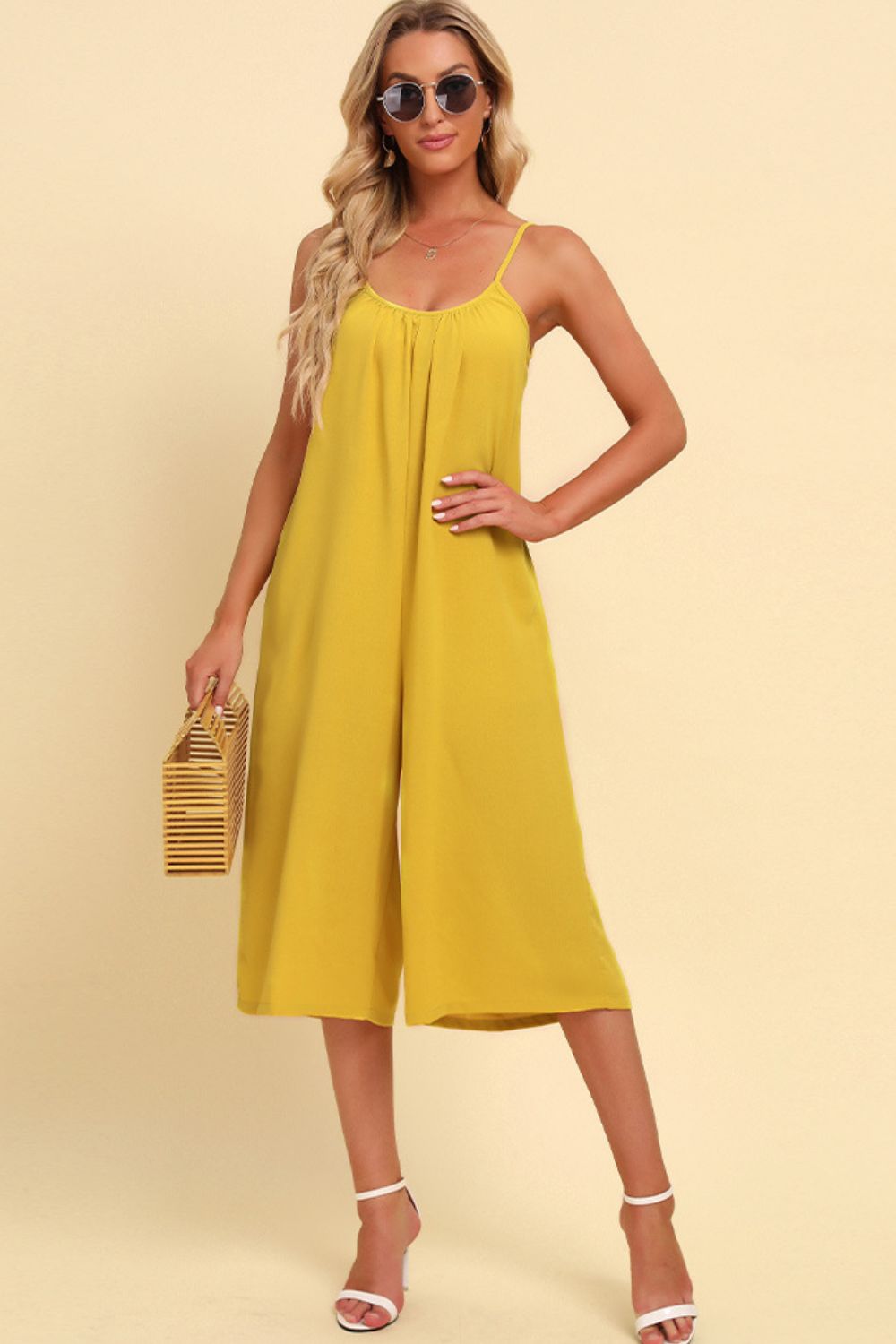 Wheat Spaghetti Strap Scoop Neck Jumpsuit Clothing