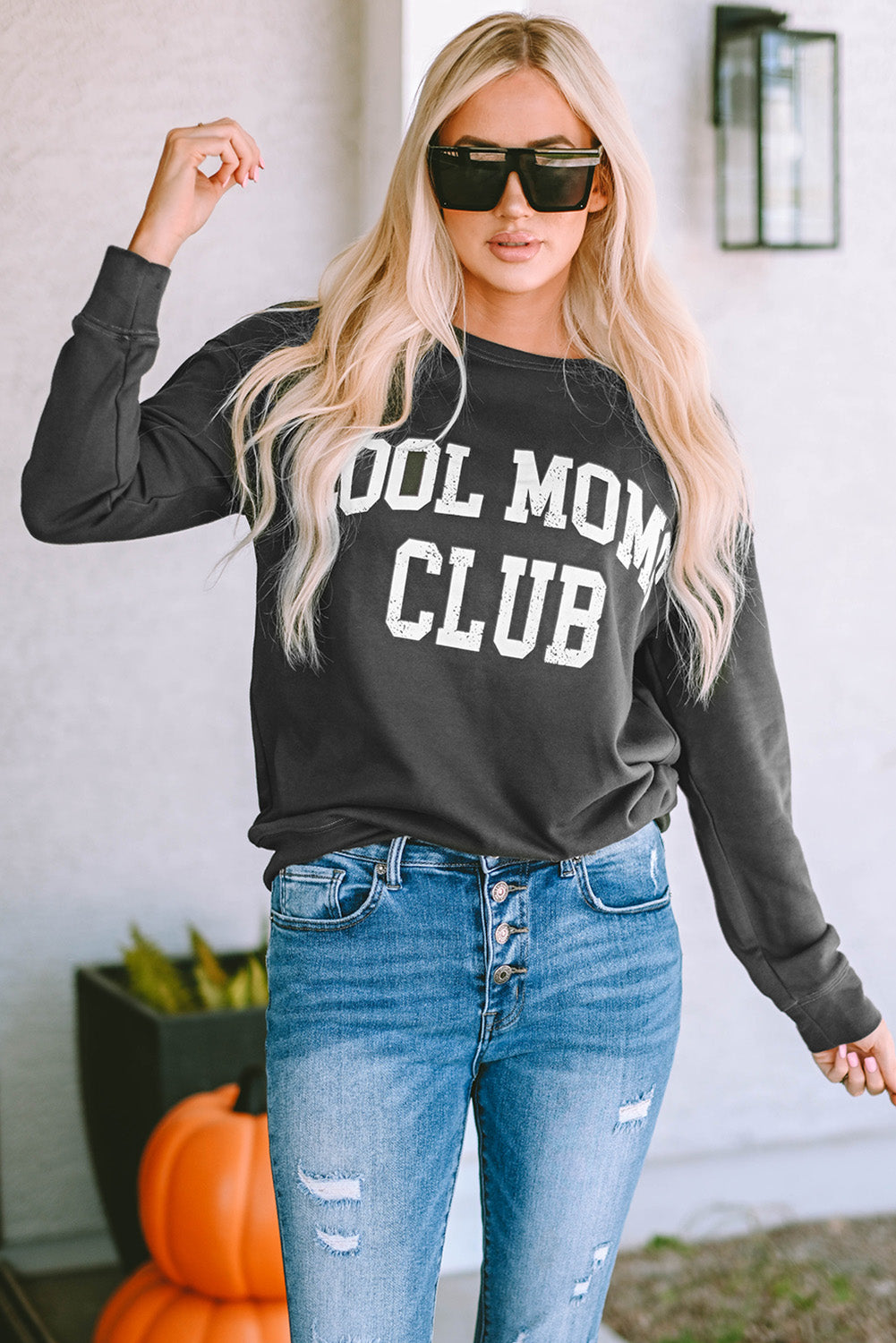 Dark Slate Gray COOL MOM CLUB Round Neck Short Sleeve Sweatshirt Sweatshirts
