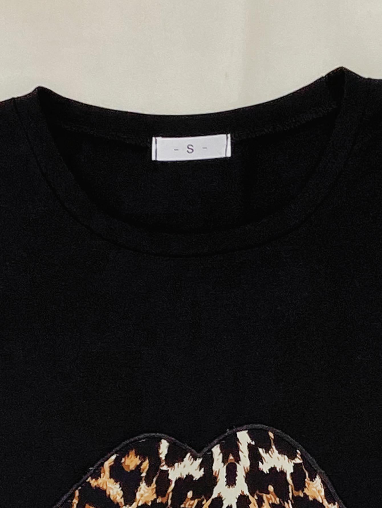 Gray Leopard Lip Graphic Top and Shorts Lounge Set Pajamas