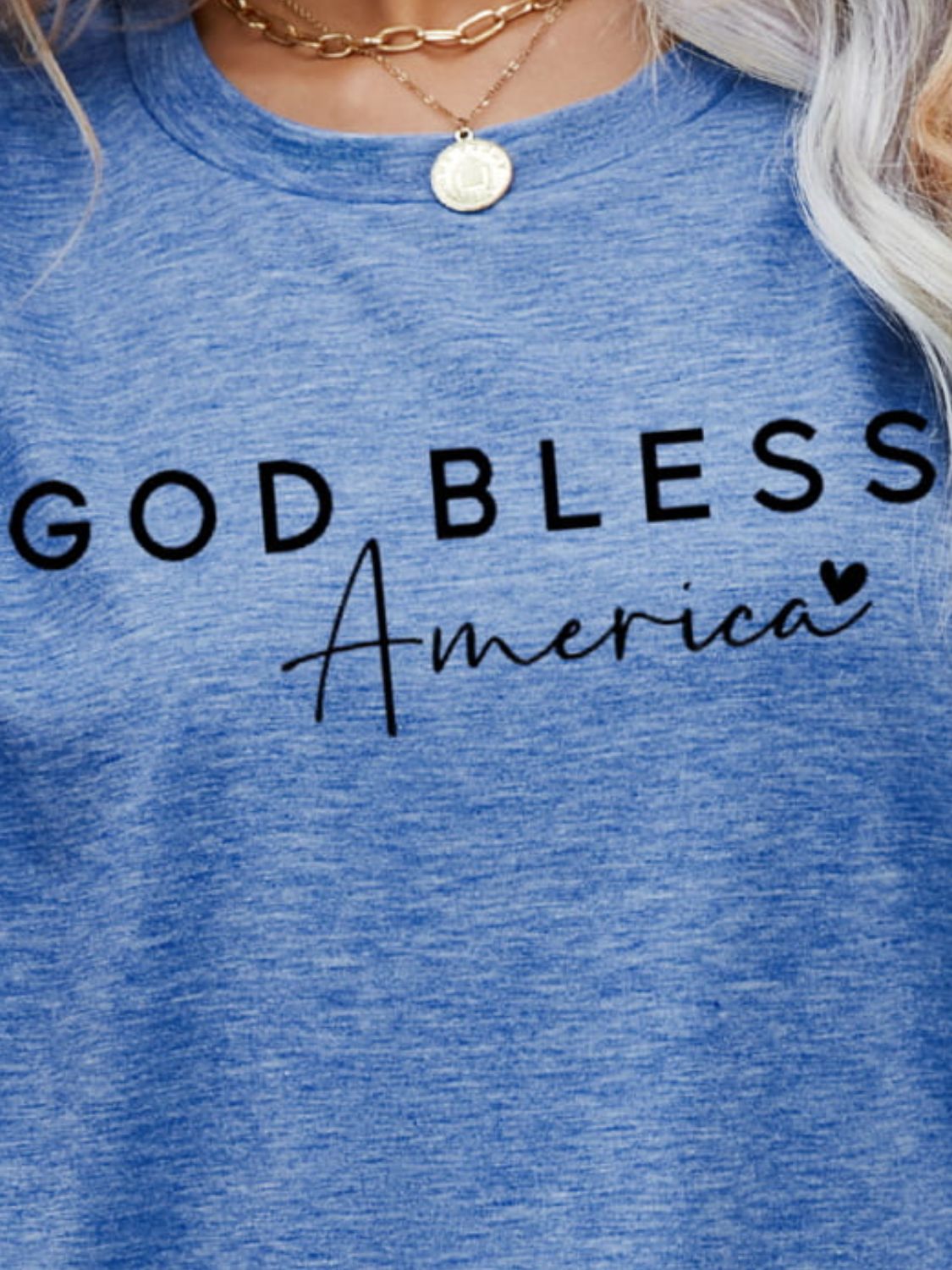 Steel Blue GOD BLESS AMERICA Graphic Short Sleeve Tee Tops