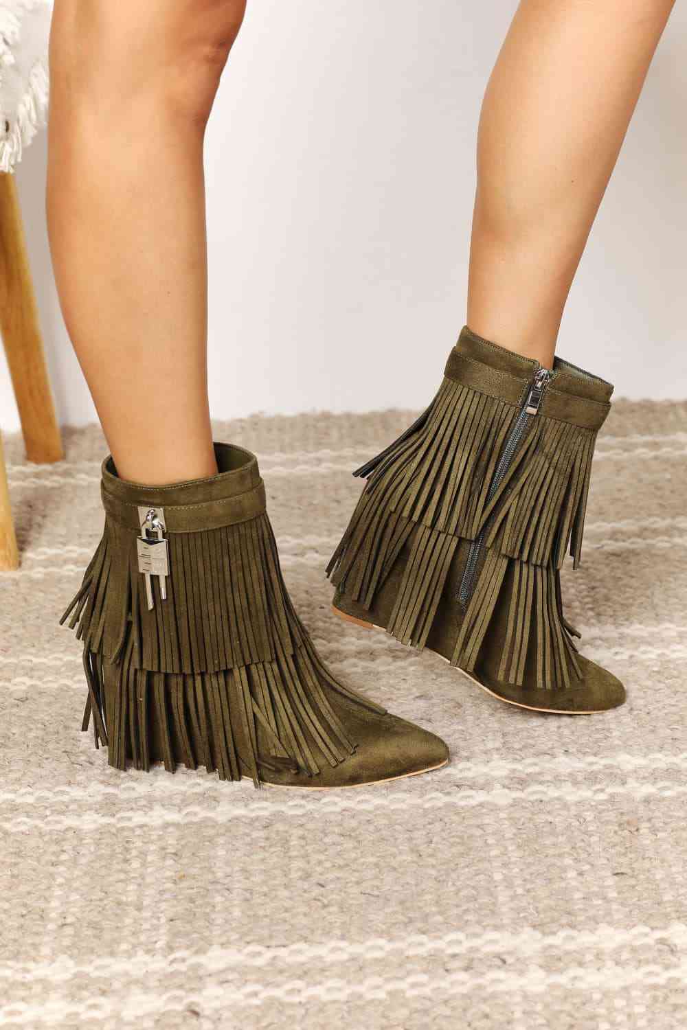 Light Gray Legend Women's Tassel Wedge Heel Ankle Booties Gifts