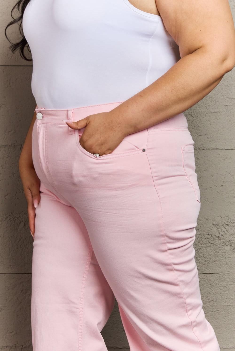 Thistle Raelene Full Size High Waist Wide Leg Jeans in Light Pink Denim