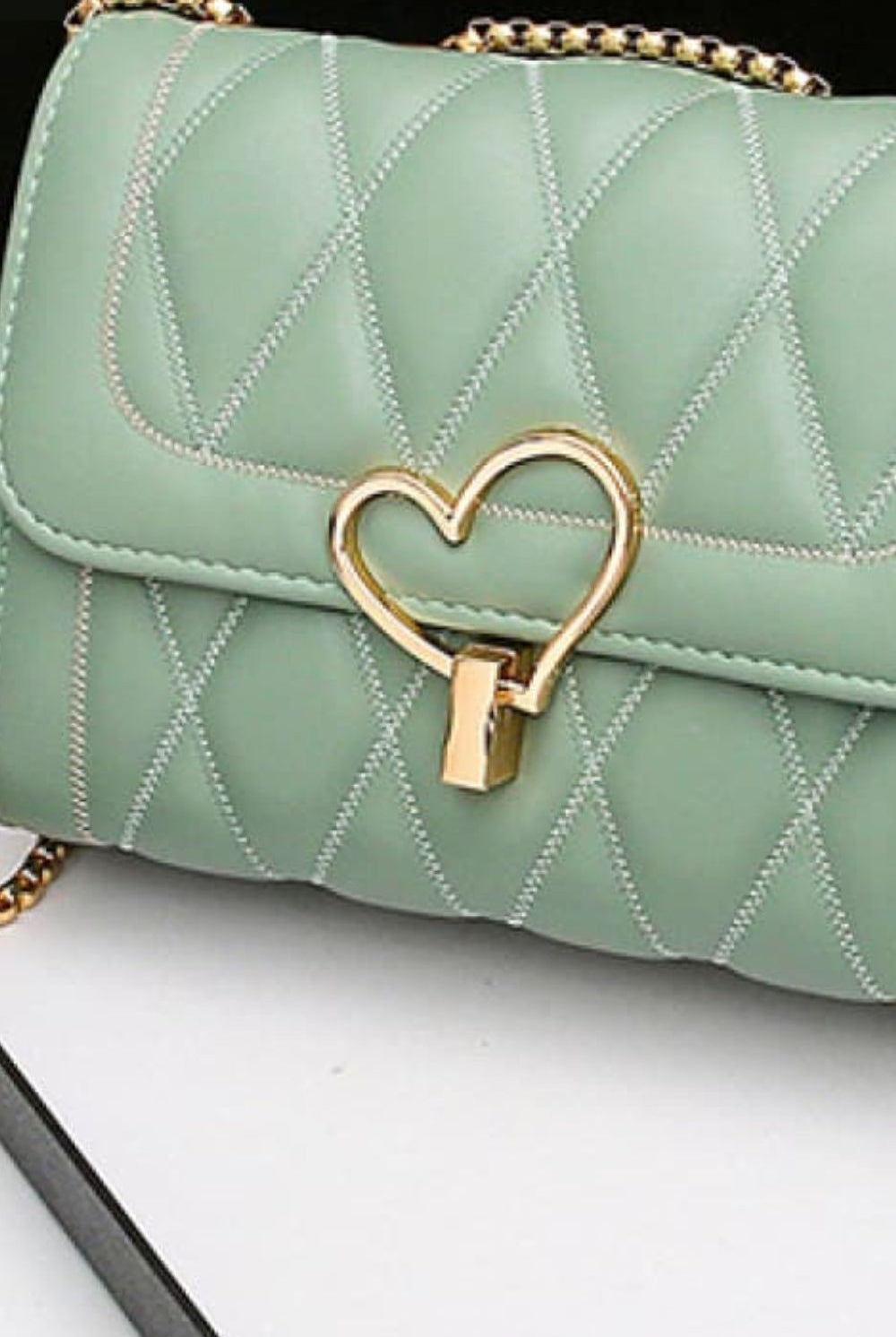 Dark Sea Green Her Style Heart Buckle PU Leather Crossbody Bag Handbags