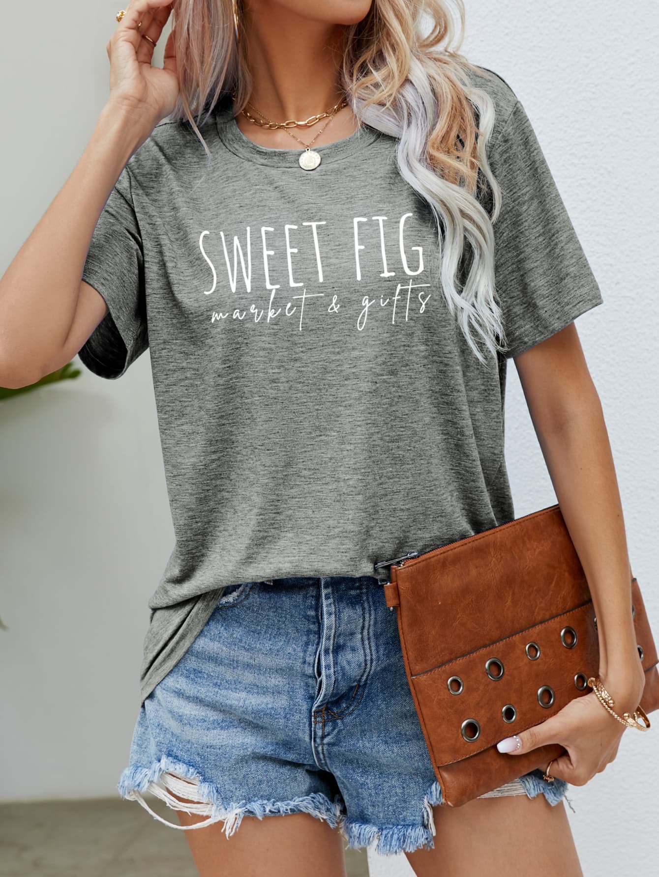 Light Slate Gray SWEET FIG MARKET & GIFTS Graphic Tee Tops