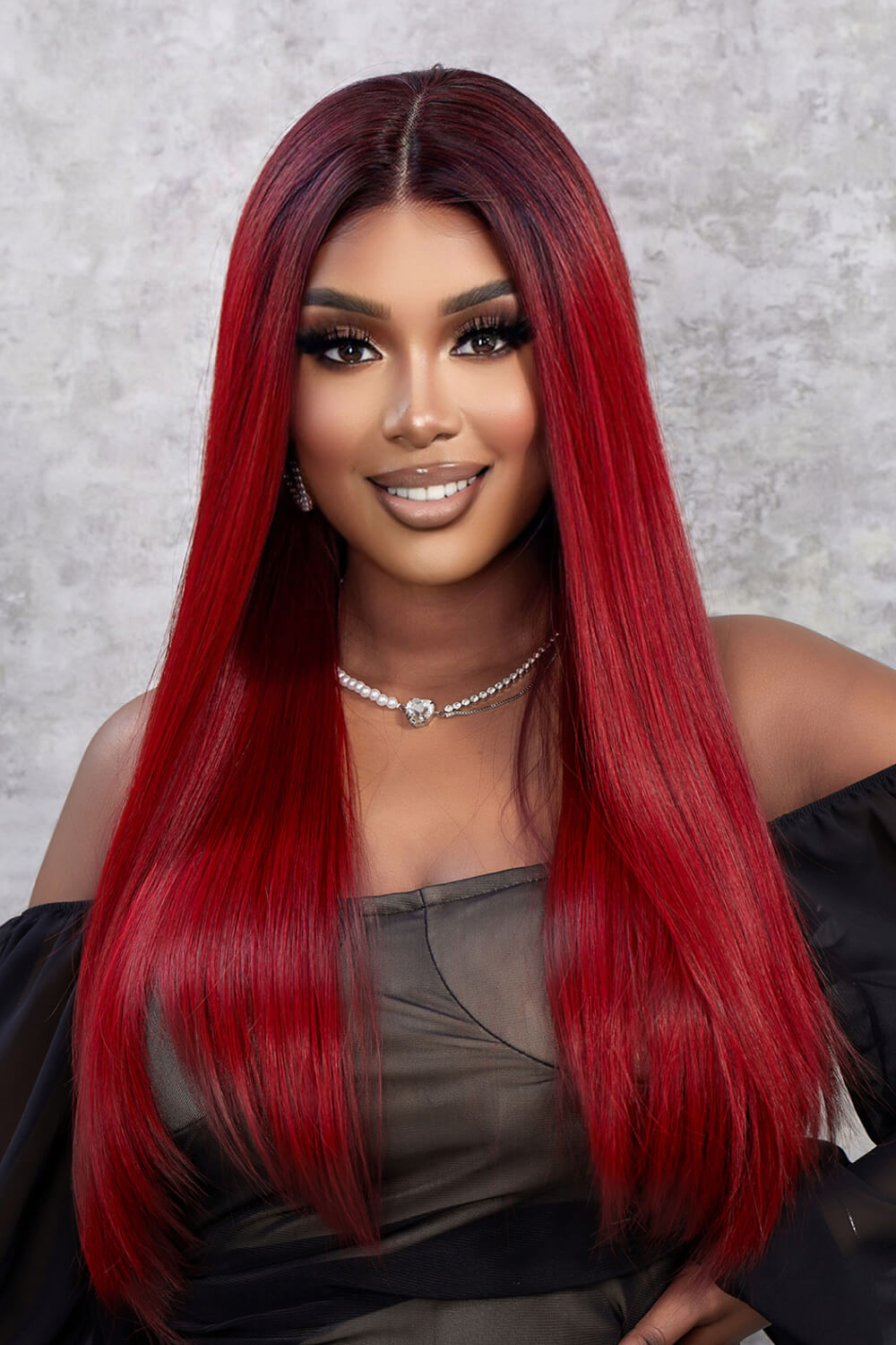 Saddle Brown Glory Days 13*2" Lace Front Wigs Synthetic Straight 26" 150% Density- Red Wigs