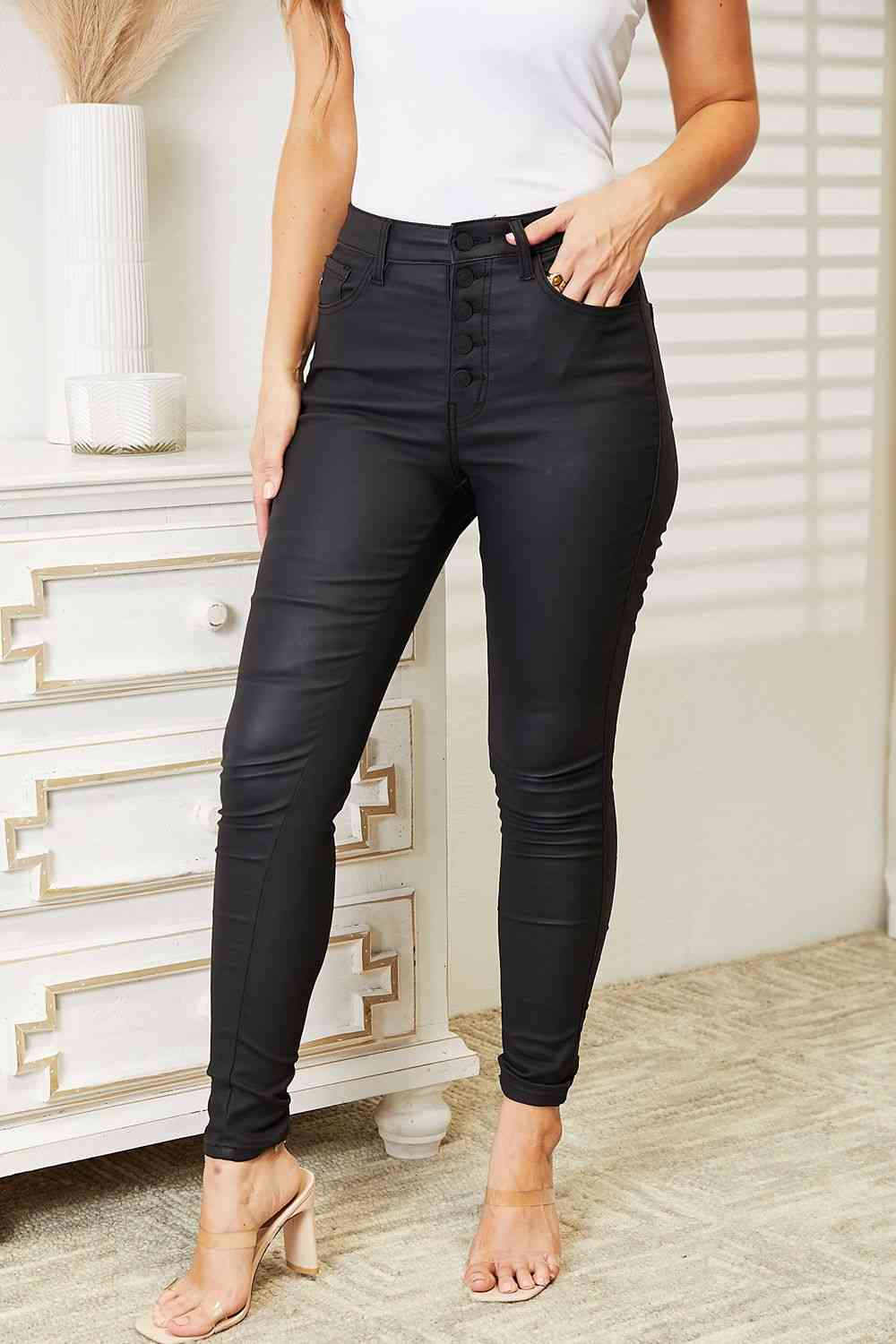 Light Gray Kancan Full Size High Rise Black Coated Ankle Skinny Jeans Clothing