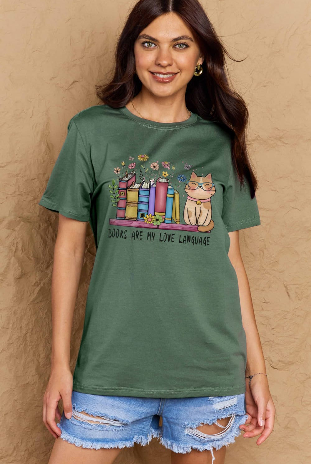 Rosy Brown BOOKS ARE MY LOVE LANGUAGE Graphic Cotton Tee Graphic Tees