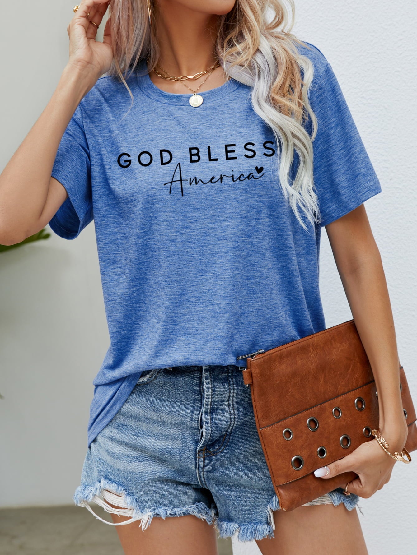 Dark Gray GOD BLESS AMERICA Graphic Short Sleeve Tee Tops