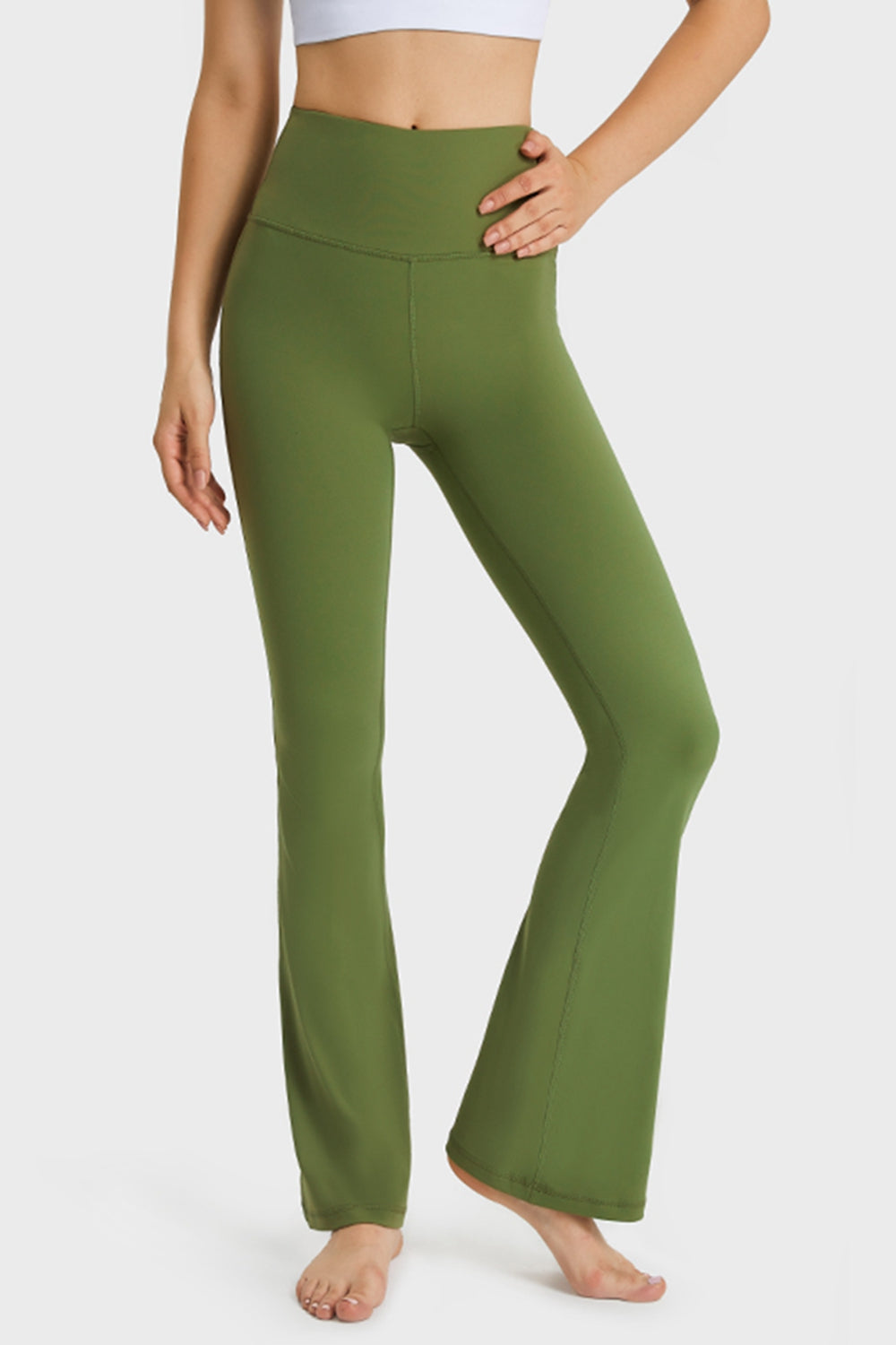 Dark Olive Green Little Hippie Elastic Waist Flare Yoga Pants Leggings