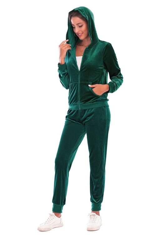 Light Gray Zip-Up Hooded Jacket and Pants Set New Year Looks