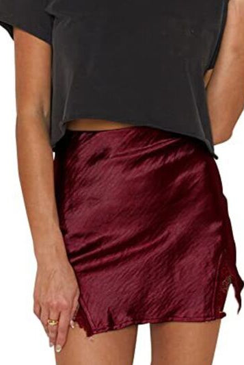 Black Magical Lace Detail Slit Mini Skirt Mini Skirts