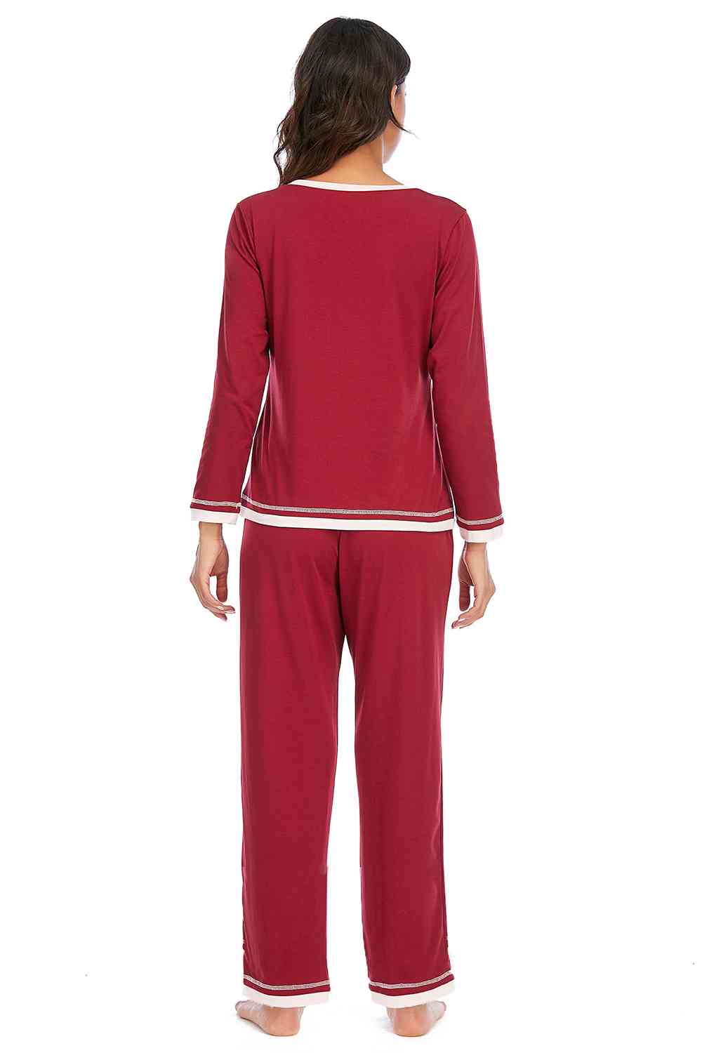 Brown V-Neck Top and Pants Lounge Set Loungewear
