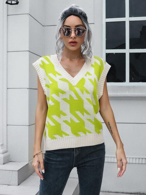 Gray Houndstooth V-Neck Sweater Vest Winter Accessories