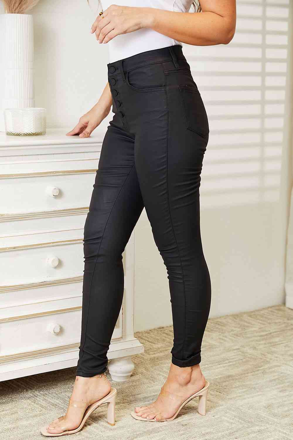 Light Gray Kancan Full Size High Rise Black Coated Ankle Skinny Jeans Clothing