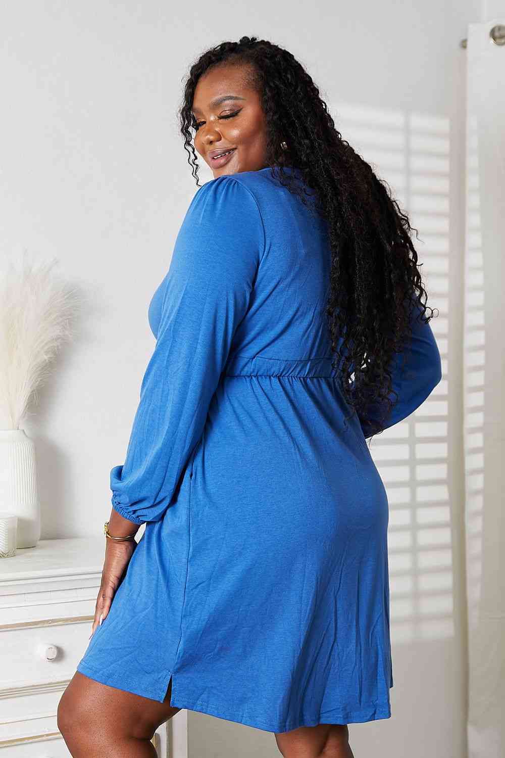 Light Gray Double Take Scoop Neck Empire Waist Long Sleeve Magic Dress Work Attire