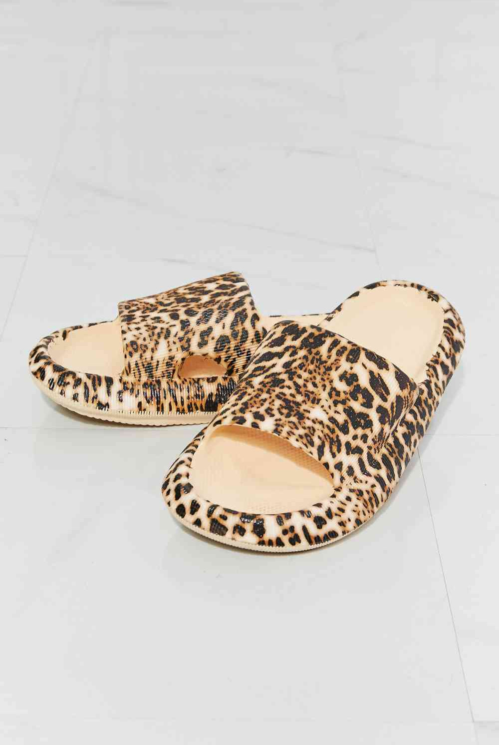 Light Gray MMShoes Arms Around Me Open Toe Slide in Leopard Shoes
