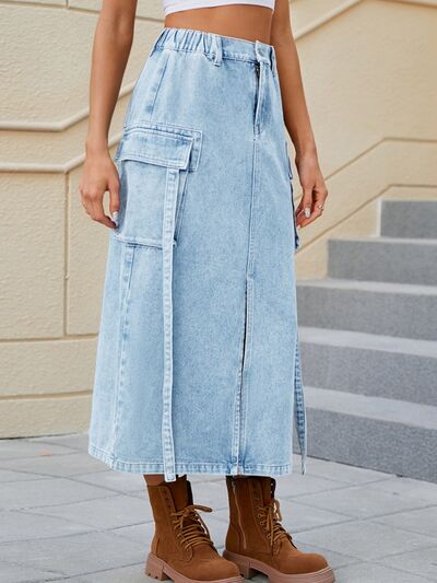 Dark Gray That's Bae Slit Pocketed High Waist Denim Skirt Denim Skirt