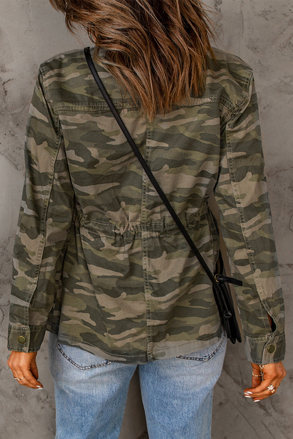Dim Gray Winter Days Camouflage Snap Down Jacket Jacket
