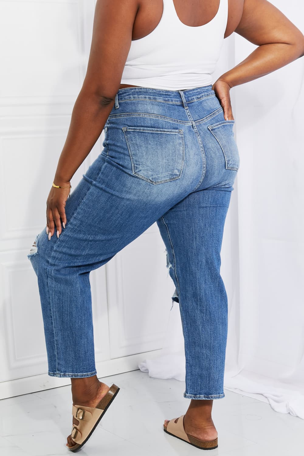 Dark Slate Blue RISEN Full Size Emily High Rise Relaxed Jeans Plus Size Clothes