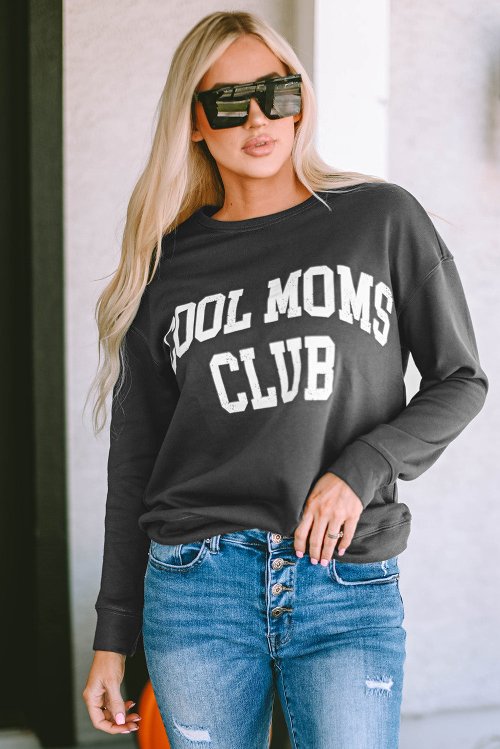Light Gray COOL MOM CLUB Round Neck Short Sleeve Sweatshirt Sweatshirts