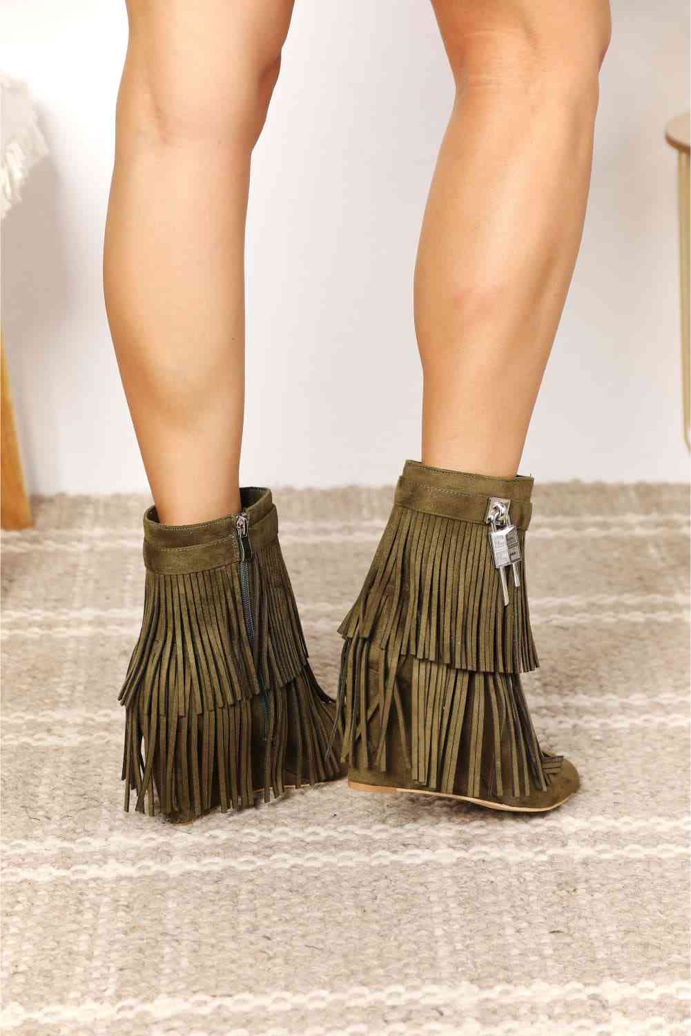 Light Gray Legend Women's Tassel Wedge Heel Ankle Booties Gifts