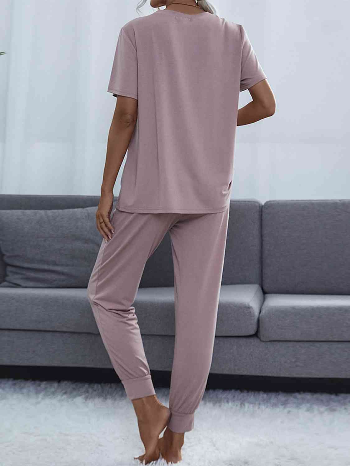Dim Gray Round Neck Short Sleeve Top and Pants Set Loungewear