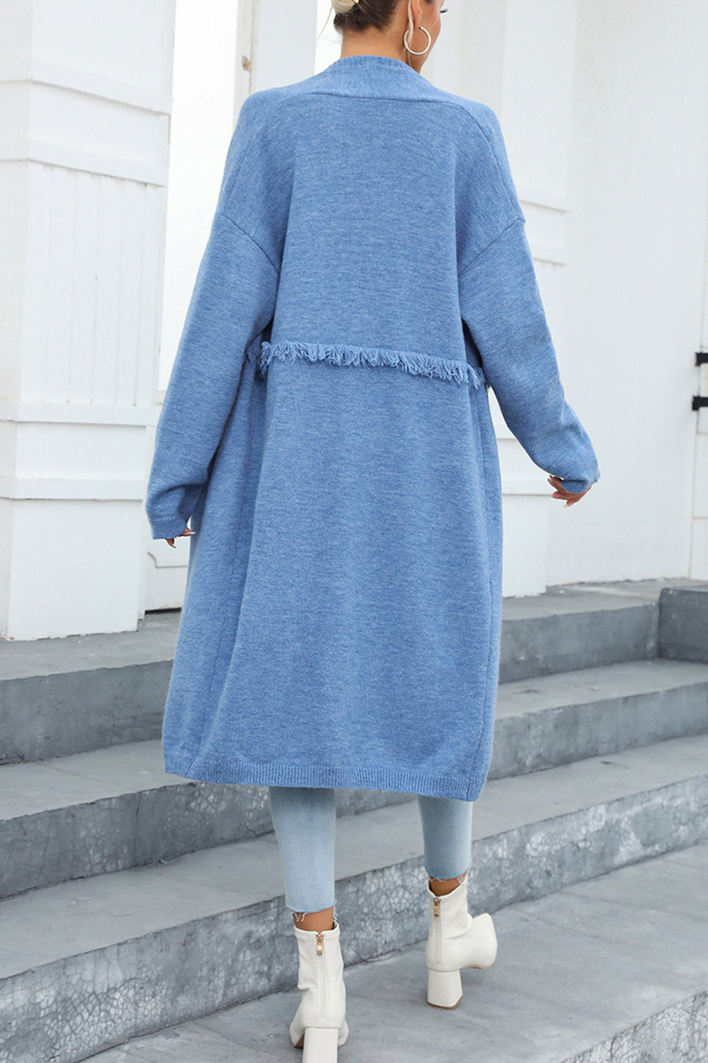 Light Slate Gray Open Front Pocketed Cardigan Clothing