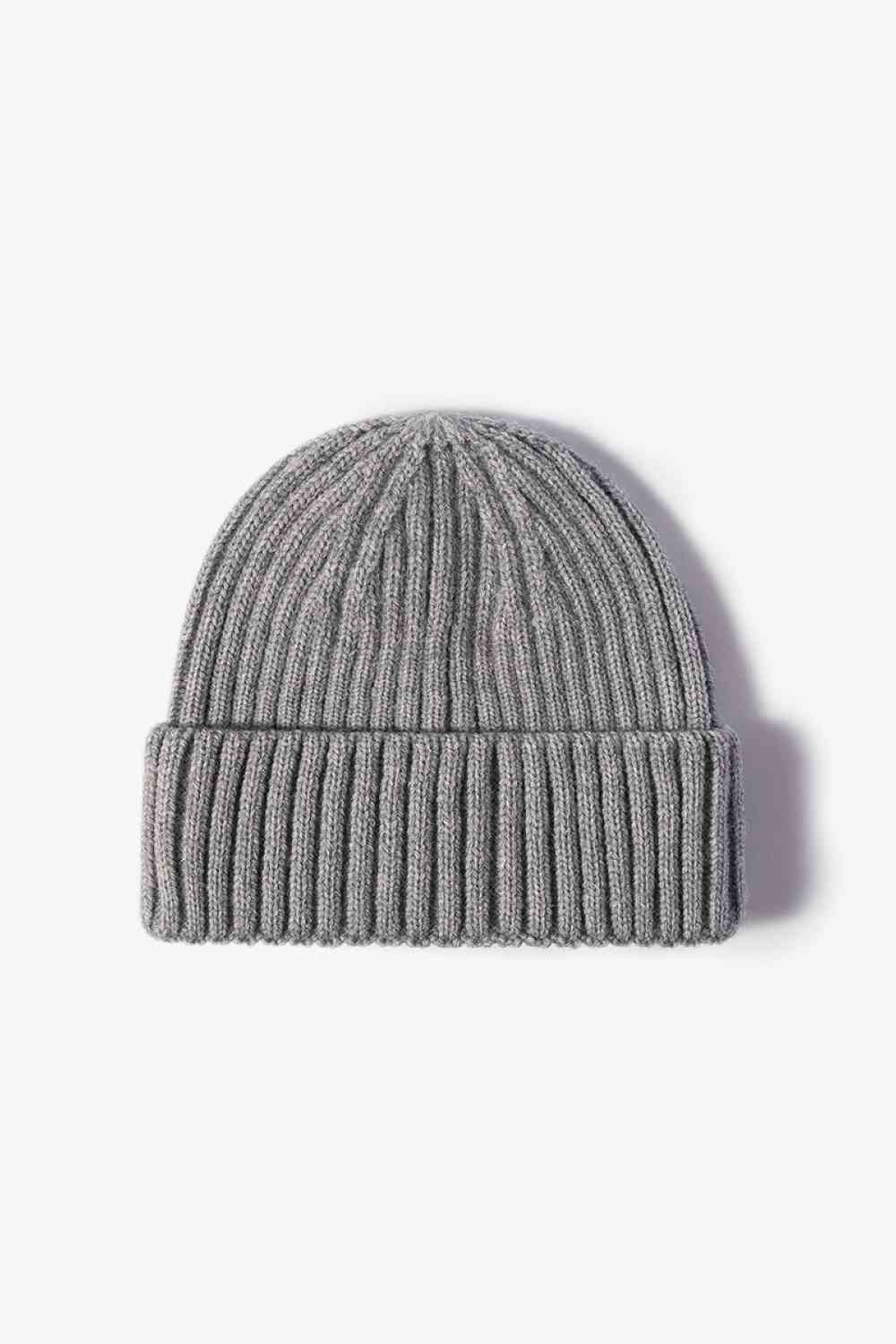 White Smoke Rib-Knit Cuff Beanie Winter Accessories
