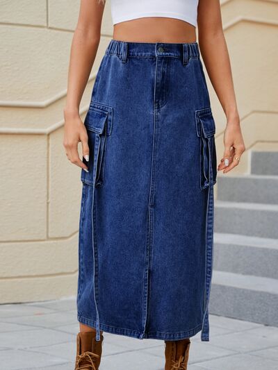 Dark Gray That's Bae Slit Pocketed High Waist Denim Skirt Denim Skirt