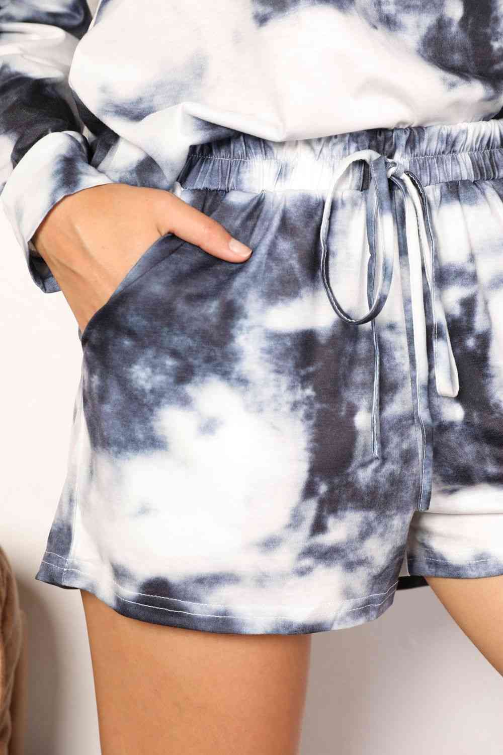 Light Gray Double Take Tie-Dye Round Neck Top and Shorts Lounge Set Loungewear