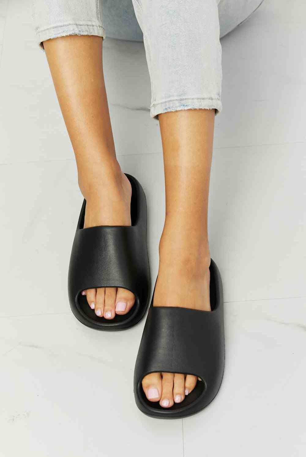 Light Gray NOOK JOI In My Comfort Zone Slides in Black Shoes