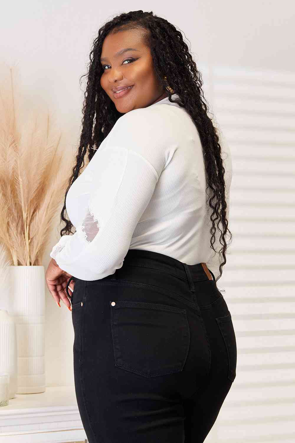 Black Double Take V-Neck Dropped Shoulder Blouse Work Attire