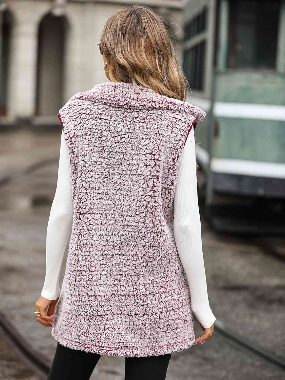 Slate Gray Full Size Button Down Collared Neck Vest Winter Accessories