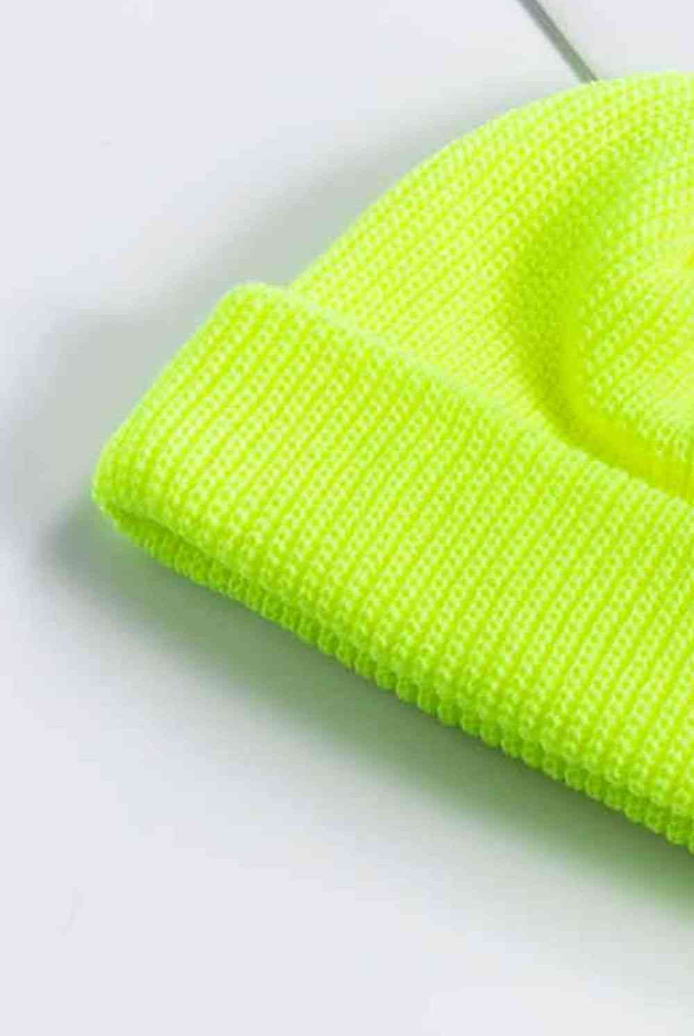 Green Yellow Cozy Rib-Knit Cuff Beanie Winter Accessories
