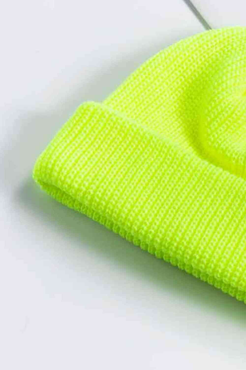 Green Yellow Cozy Rib-Knit Cuff Beanie Winter Accessories