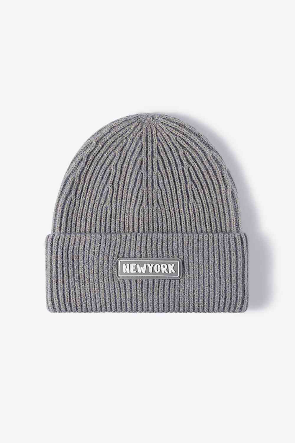 White Smoke NEWYORK Patch Rib-Knit Cuffed Beanie Winter Accessories