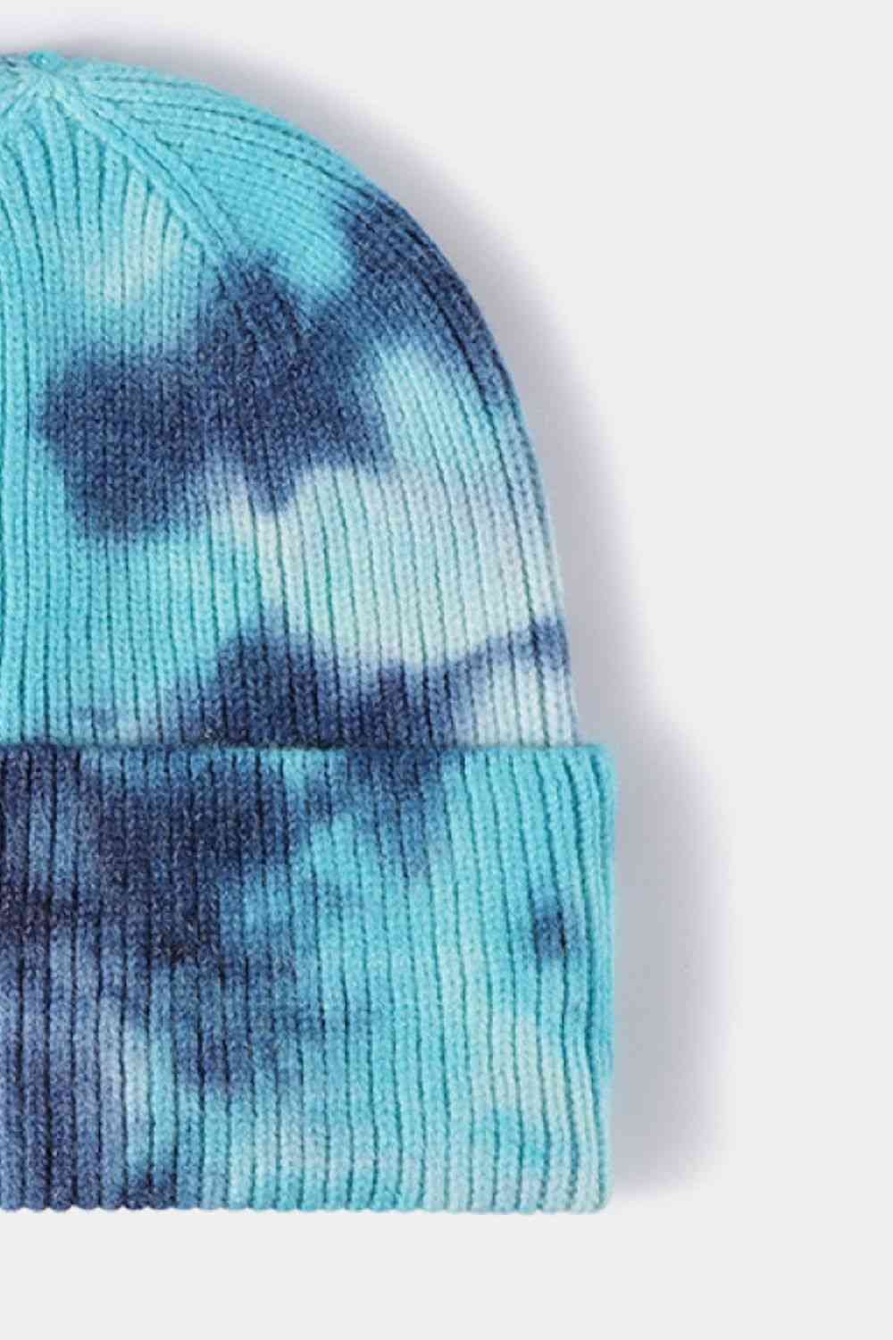 Dark Slate Blue Tie-Dye Cuffed Rib-Knit Beanie Hat Winter Accessories