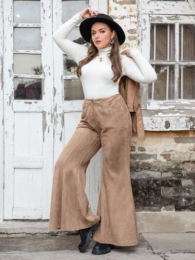 Gray Plus Size Pocketed Flare Pants Plus Size Clothing