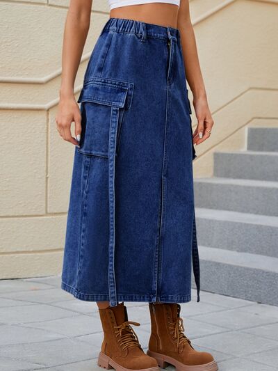 Dark Gray That's Bae Slit Pocketed High Waist Denim Skirt Denim Skirt