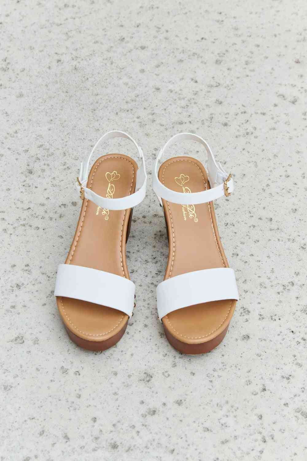 Light Gray DDK Time After Time Wooden Platform Strap Heels Shoes