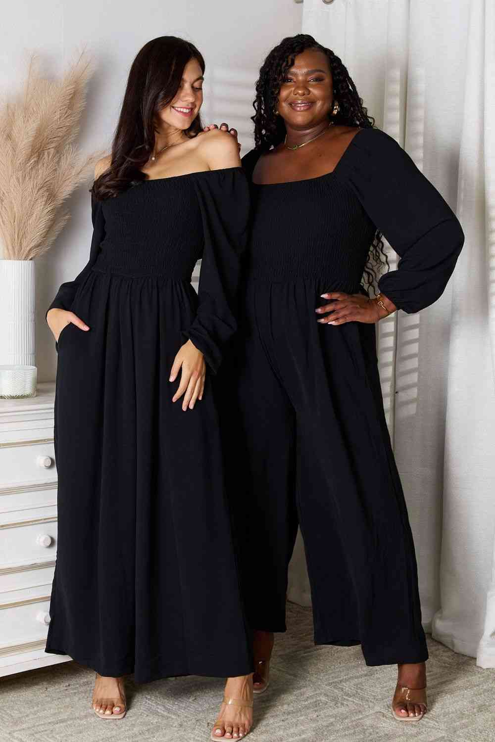 Black Double Take Square Neck Jumpsuit with Pockets Jumpsuits & Rompers