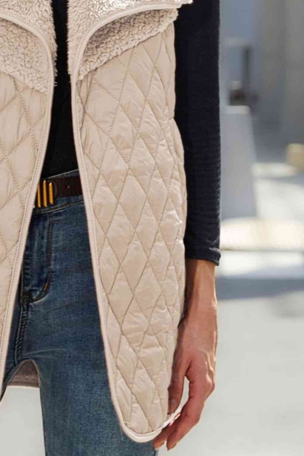 Dark Gray Open Front Collared Vest Winter Accessories