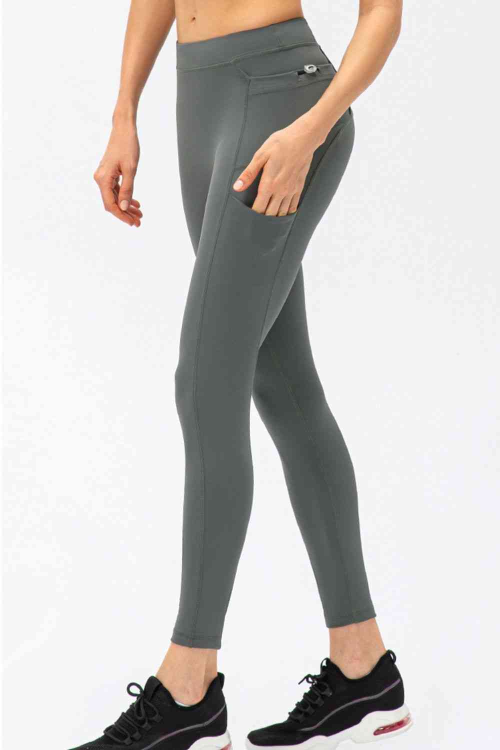 Dark Slate Gray Full Size Slim Fit High Waist Long Sports Pants with Pockets activewear